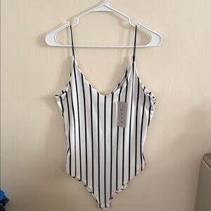 Gaze Black and White Striped Bodysuit